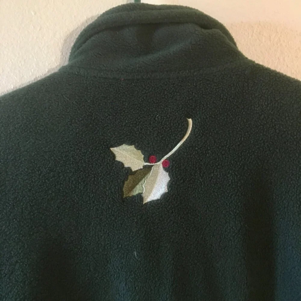 VTG Not Ugly Christmas Sweater Dark Green Embroidered Holly Plus Size 18W 20W - Picture 5 of 6